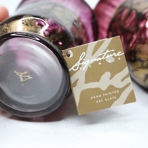 Vintage Signature Glass Handmade Vases Nova Scotia Artist Decor Burgund Gold NEW - Picture 6 of 11